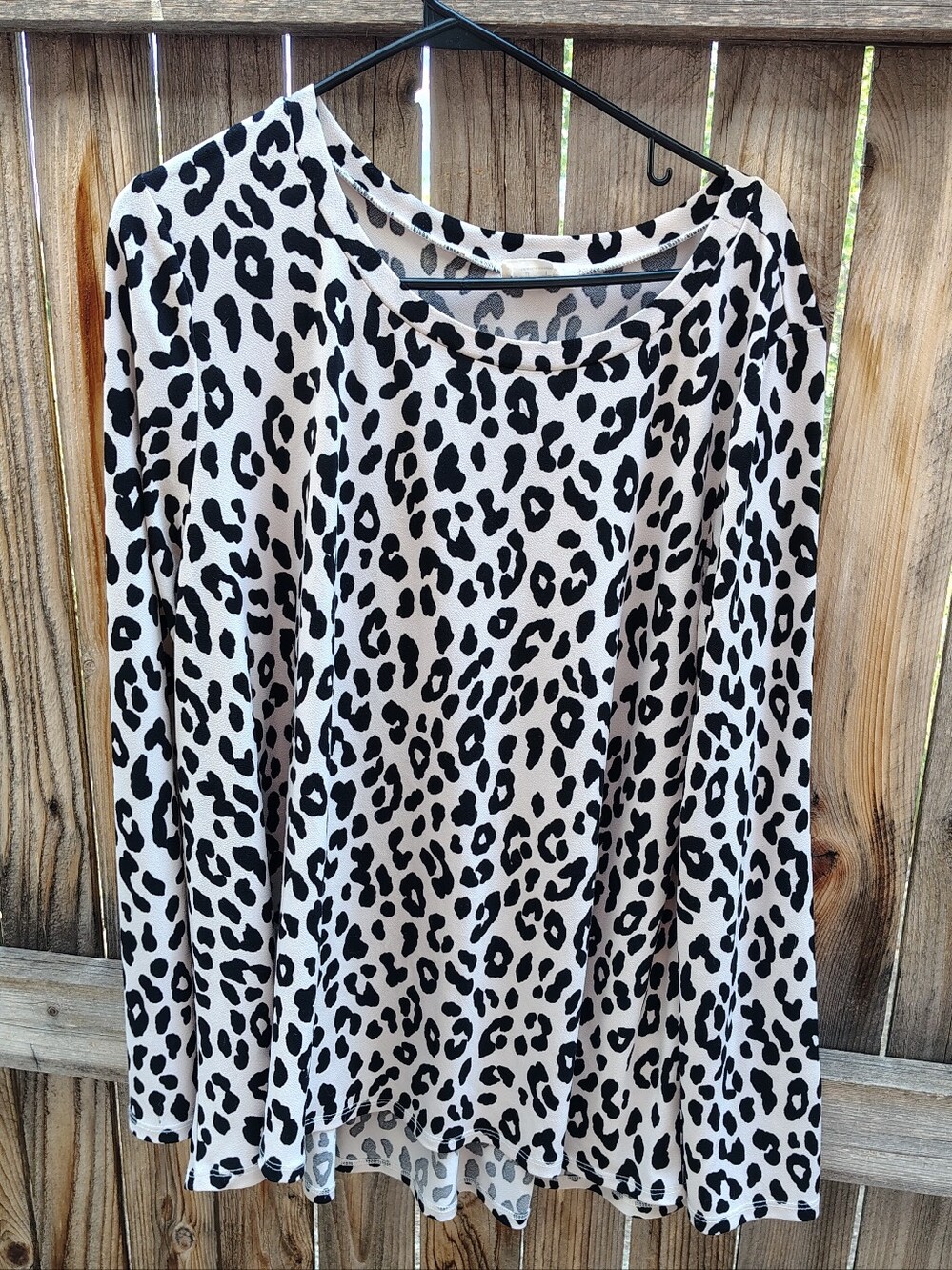 Betsy Boutique Leopard Print Long Sleeve Top in Black and Cream 1x 2x